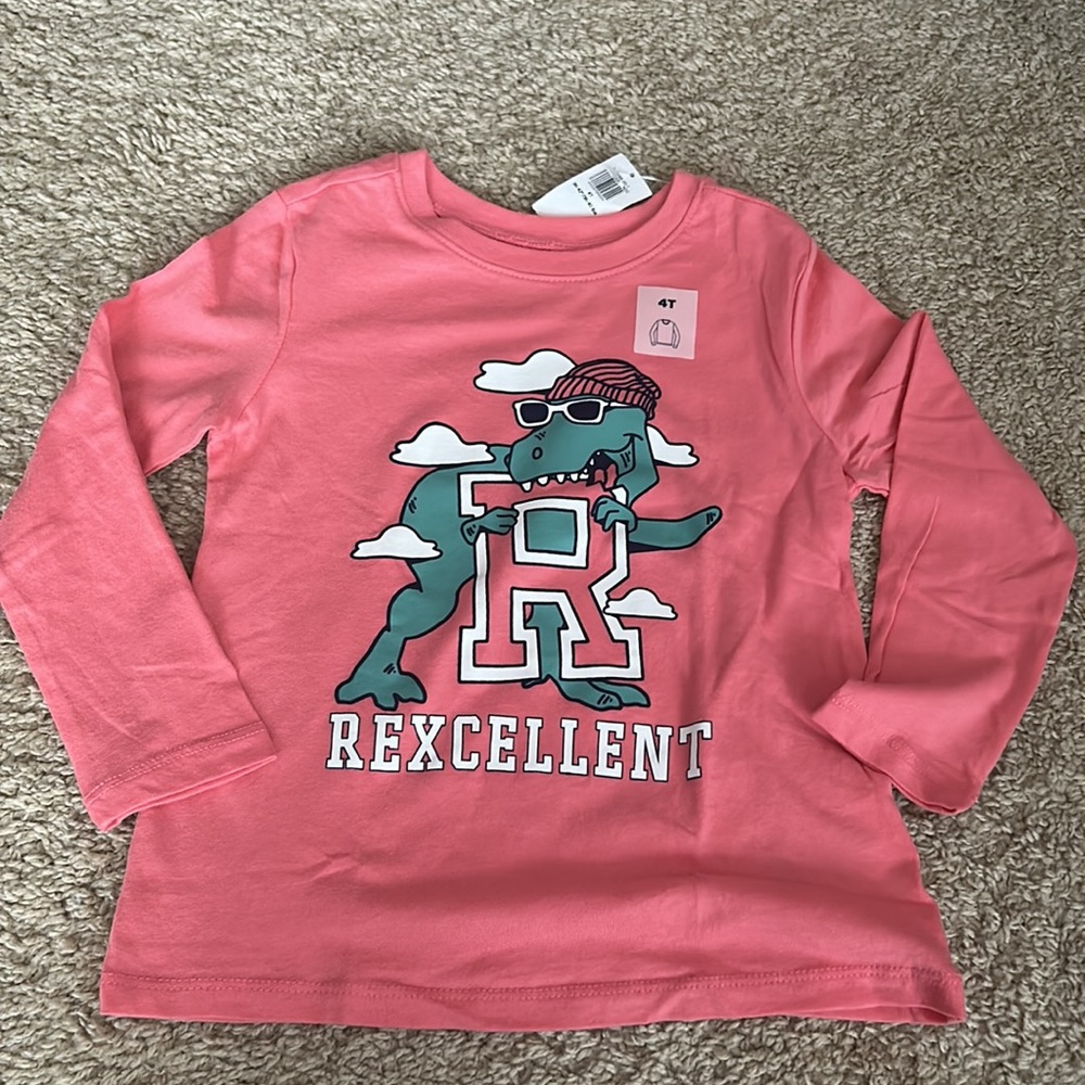 Old Navy Toddler Girl Long Sleeve T-Rex Rexcellent Basic Shirt 4T NWT